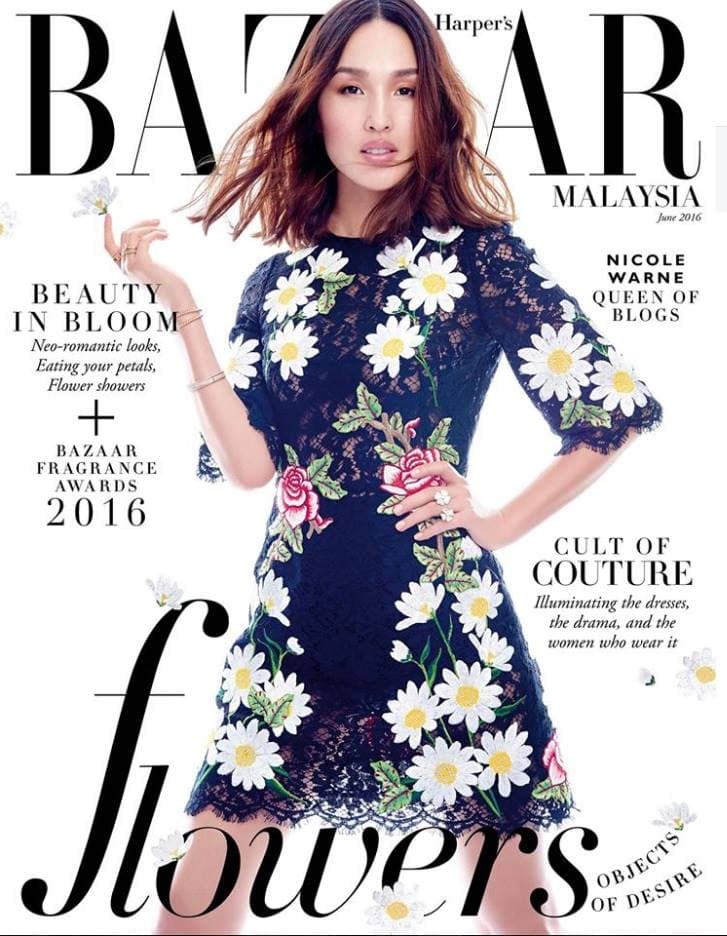 Nicole Warne in a Dolce@Gabbana look in the Harper's Bazaar Malaysia cover