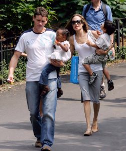August 25, 2007: Angelina Jolie takes her three adopted children to Central Park in New York City this afternoon. Jolie treated the kids to ice cream treats and a ride on the carousel. Pictured here with Jolie are Zahara Jolie-Pitt and Pax Jolie-Pitt. Credit: INFphoto.com Ref.: infusny-04/24/38